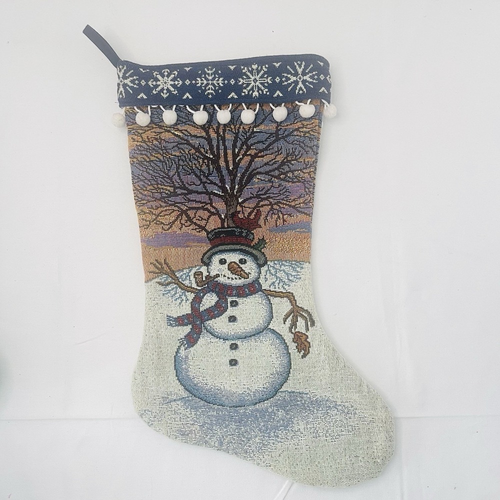 Holiday Christmas Tapestry Snowman Stocking Riddle Pat Cockrell